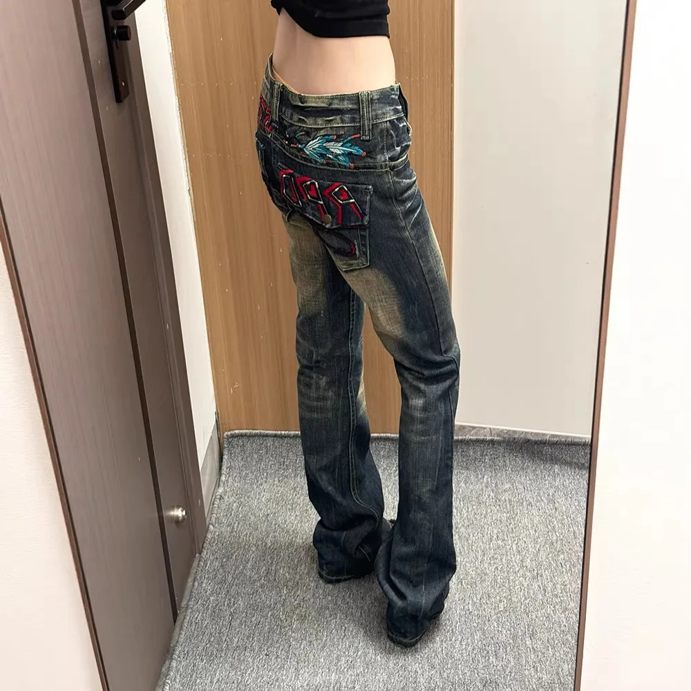Women's Jeans American Spice Girl Subculture Old Jeans Children Vintage Design Sense Heavy Industry Embroidery Low Waist Trouser view 5