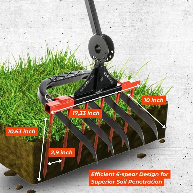 Portable and Ergonomic Broadfork Garden Tool Cultivator Tiller with 6+5Sharp Tines - Heavy Duty Pitchfork, with Thickened Design