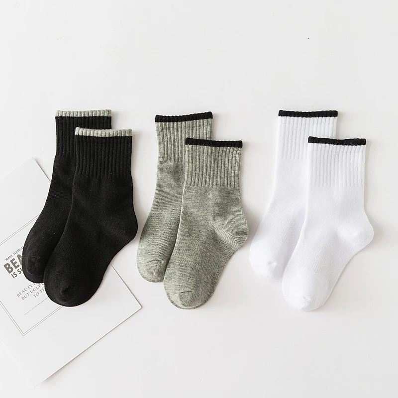 5 Pairs/lot Children Sport Socks Soft Breathable 100% Cotton Kids Fashion Black White Striped Student Baby Girls Tube Socks