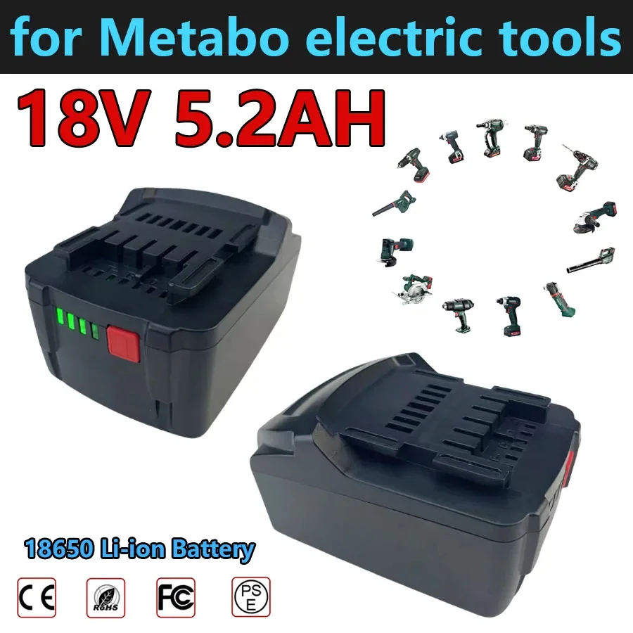 

18V 5.2Ah lithium-ion rechargeable battery pack suitable for Metabo cordless power tool drill bit screwdriver power tool battery