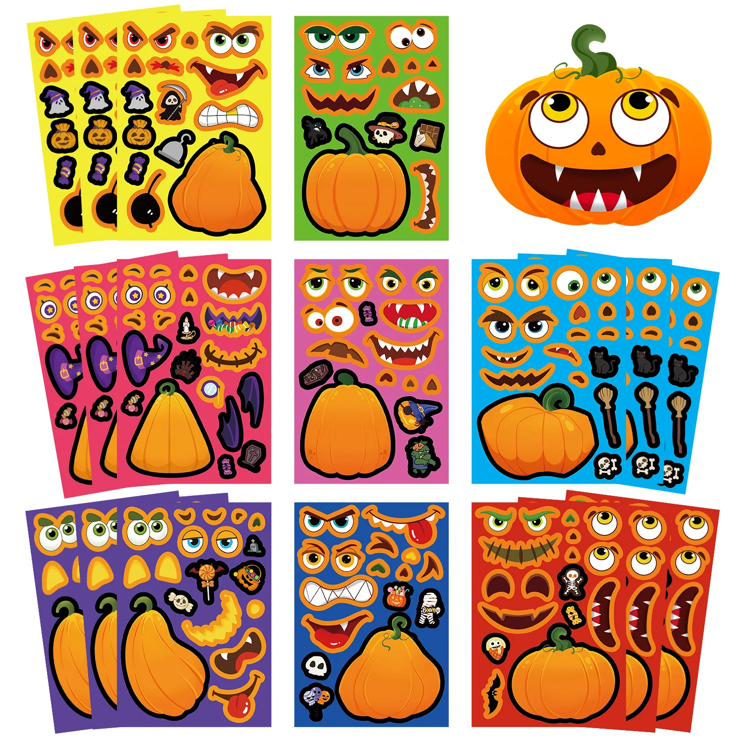 8/16/24 Stück Thanksgiving-Halloween-Aufkleber für Kinder, lustiges Gesichts-Puzzle, Kinder-Jungen-Puzzle-Aufkleber, DIY-Spiele, Partygeschenk – Detail 7