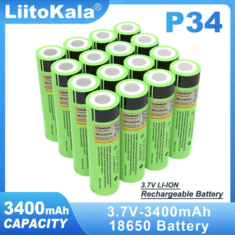 New Liitokala  Original NCR18650B  3.7V 3400mAh 18650 Rechargeable Lithium Battery For  Flashlight Battery Bonus Cap