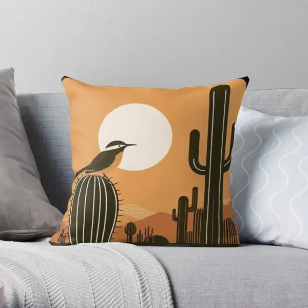 Wren Cactus In The Desert By A Sunset  Printing Throw Pillow Cover Hotel Fashion Home Decorative Pillows not include One Side