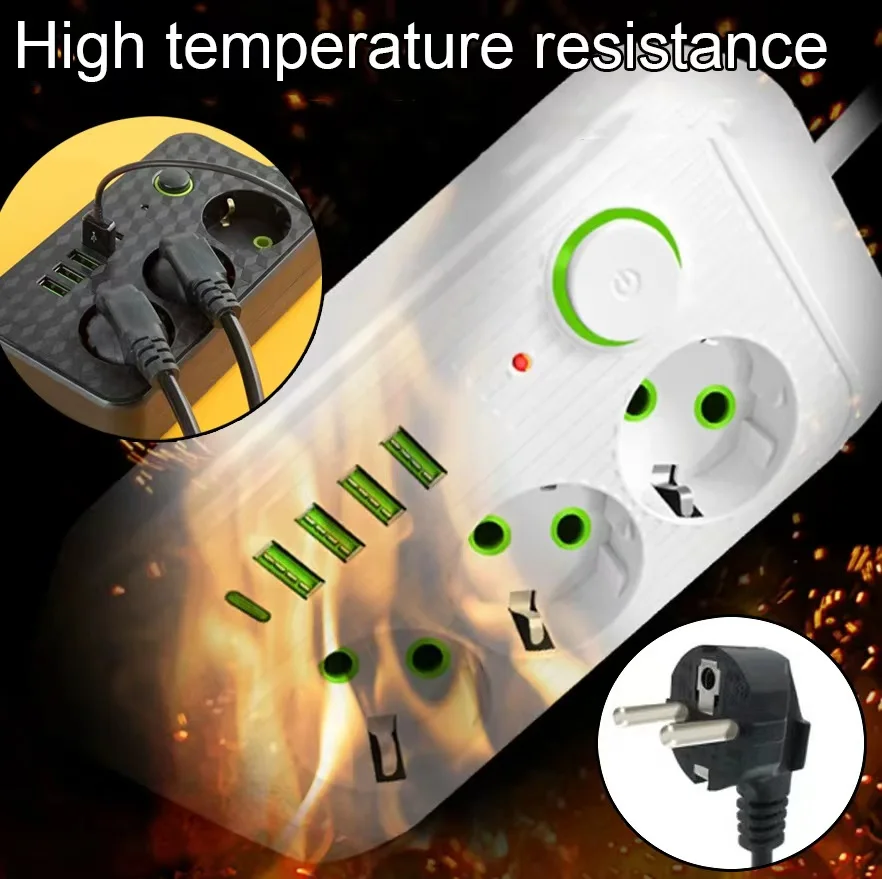 EU Plug Smart Power Strip - F16U/F20U Multiprise Extension Cord with USB Type C & Network Filter Adapter