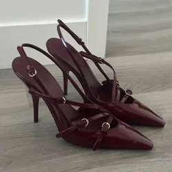 Sandalias de tacón fino con hebilla y banda estrecha para mujer, zapatos de tacón fino con punta estrecha, calzado Sexy para fiesta y boda, 2024