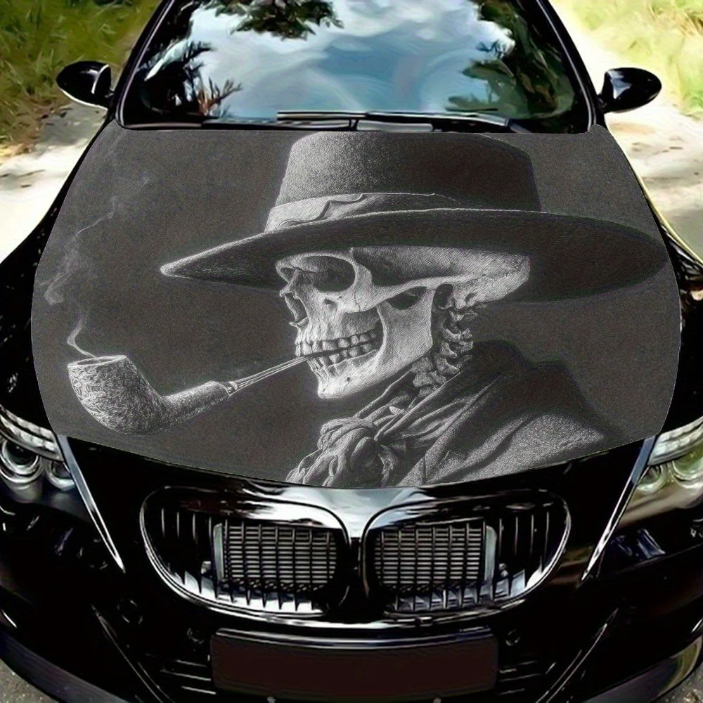 

Wearing A Hat And Elegant Skeleton Car Hood Wrap, Car Hood Sticker, Waterproof And Scratch Resistant, Truck Hood Wrap, Bonnet Wr