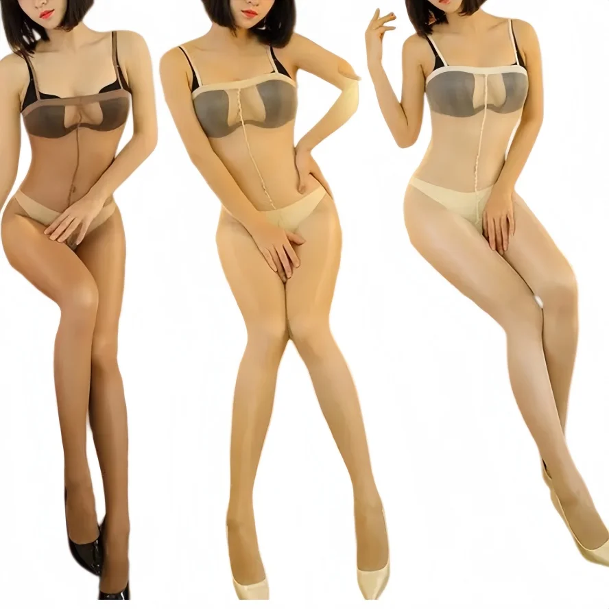 

12D Oil Flash Stockings Sexy Underwear Tight Bodysuit Strap Open Crotchless Pantyhose Sexy Lingerie plus size thigh high socks