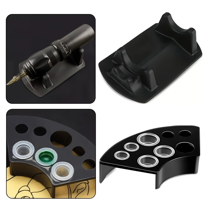 Multi-Functional Tattoo Pen Holder & Color Cup Tray Durable Plastic Fan Tray with Support Stand Tattoo Accessories