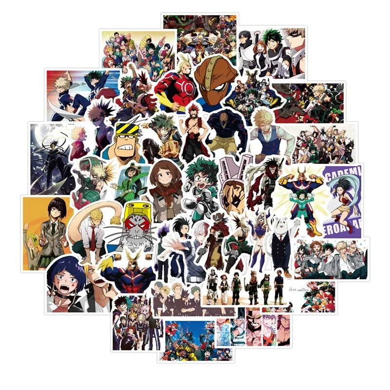 1Set =50pcs My Hero Academia Anime Peripheral Suitcase Trolley Case Suitcase Sticker Two-dimensional Cartoon Doodle Sticker