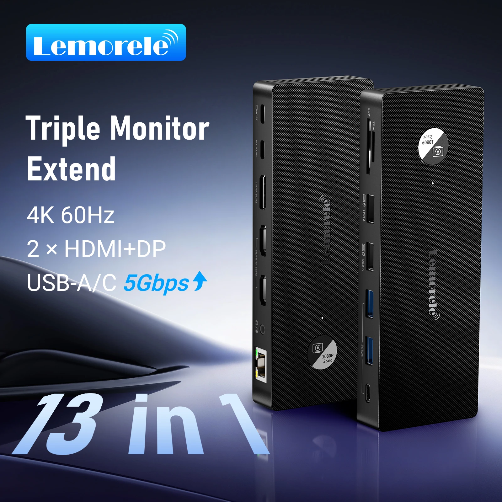 Lemorele 13 IN 1 USB HUB DP HDMI 4K@60Hz Adapter RJ45 Splitter Typ C HUB 3.0 PD 100W Ladegerät Dockingstation für PC TV Laptop
