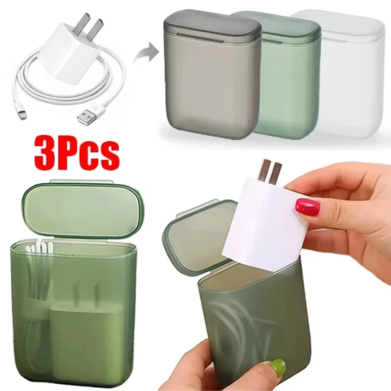 Portable Desktop Data Cable Storage Box Dustproof With Cover Cell Phone Charger Box Transparent Cable Wire Container Box Office