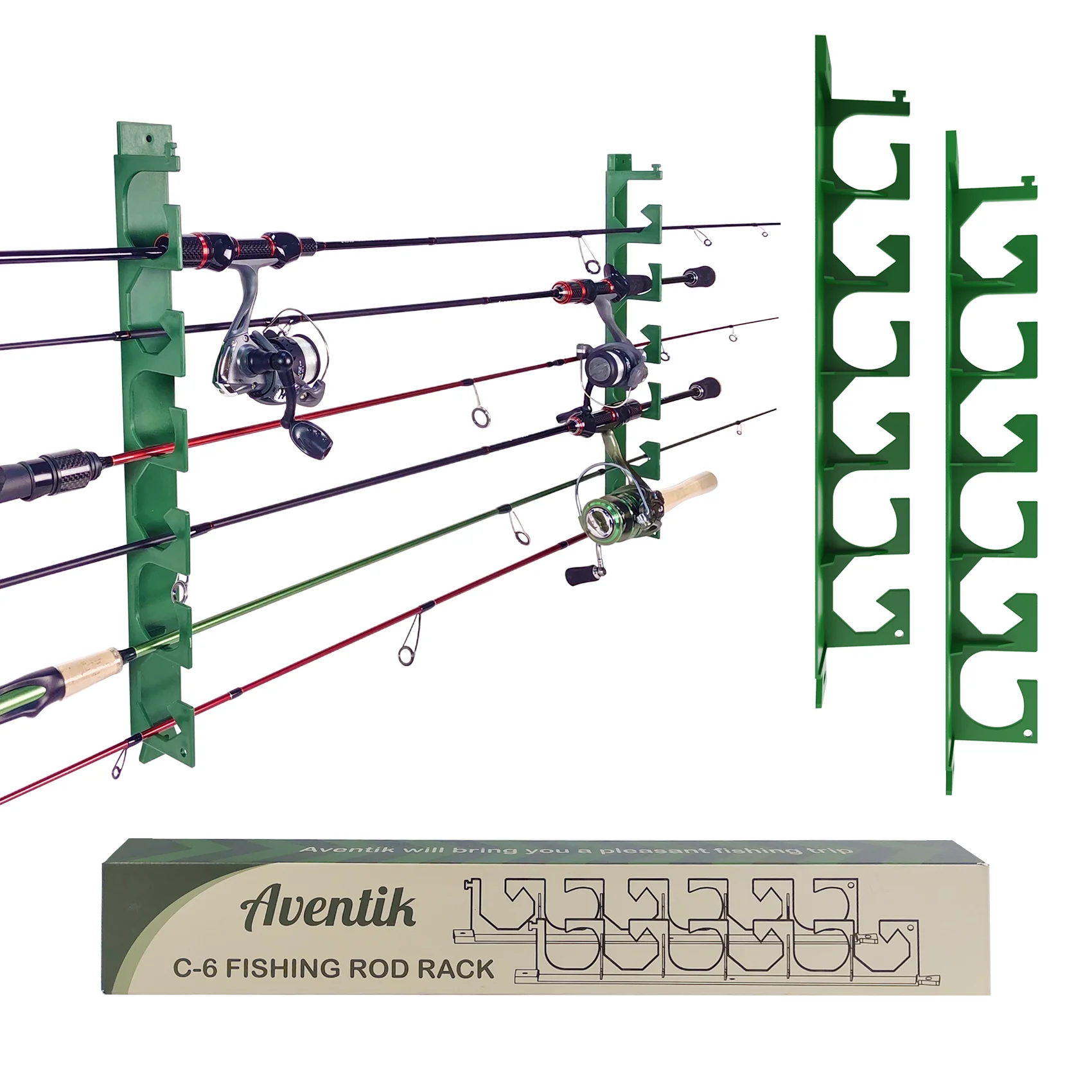 Aventik Wand- und Deckenmontierter Angelrutenhalter für die Garage – Platzsparende Aufbewahrung für 6 Ruten oder Angelsets – Detail 2
