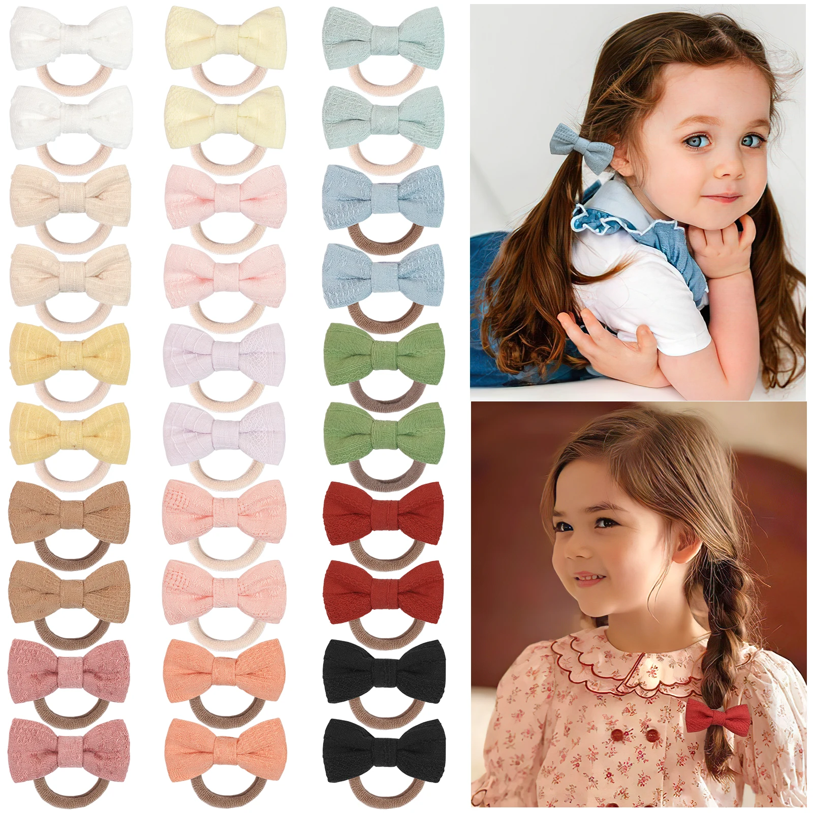 

20Pcs 2'' Baby Hair Bows Ties, Hair Rubber Bands for Baby Girls Soft Elastic Nylon Hair Bands Hair Accessories for kids Children
