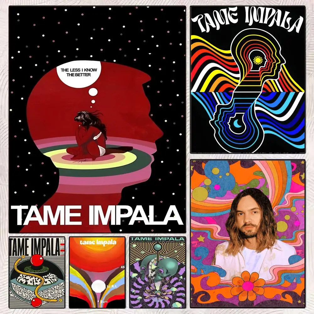 T-Tame Impala Band Painting Calligraphy Frameless Canvas Poster Anti-wrinkle Wall Art Perfect for Bathroom Home Decor