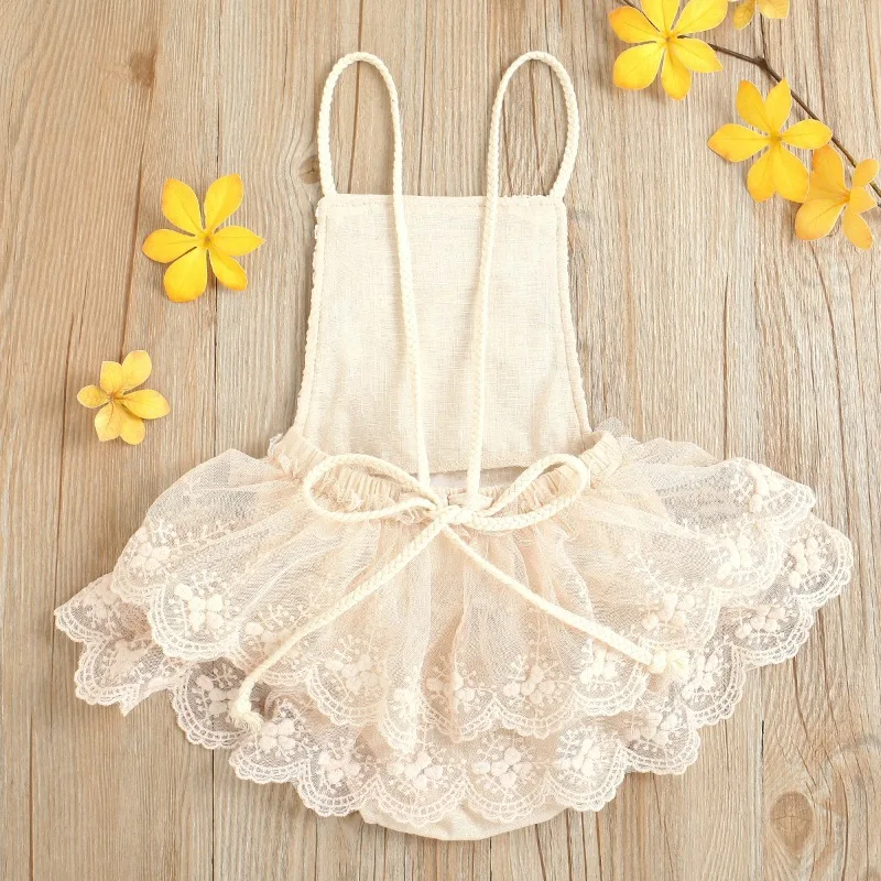 European & American Style Baby Romper: Tie-Front Mesh Lace Trim Triangle Climber for Summer