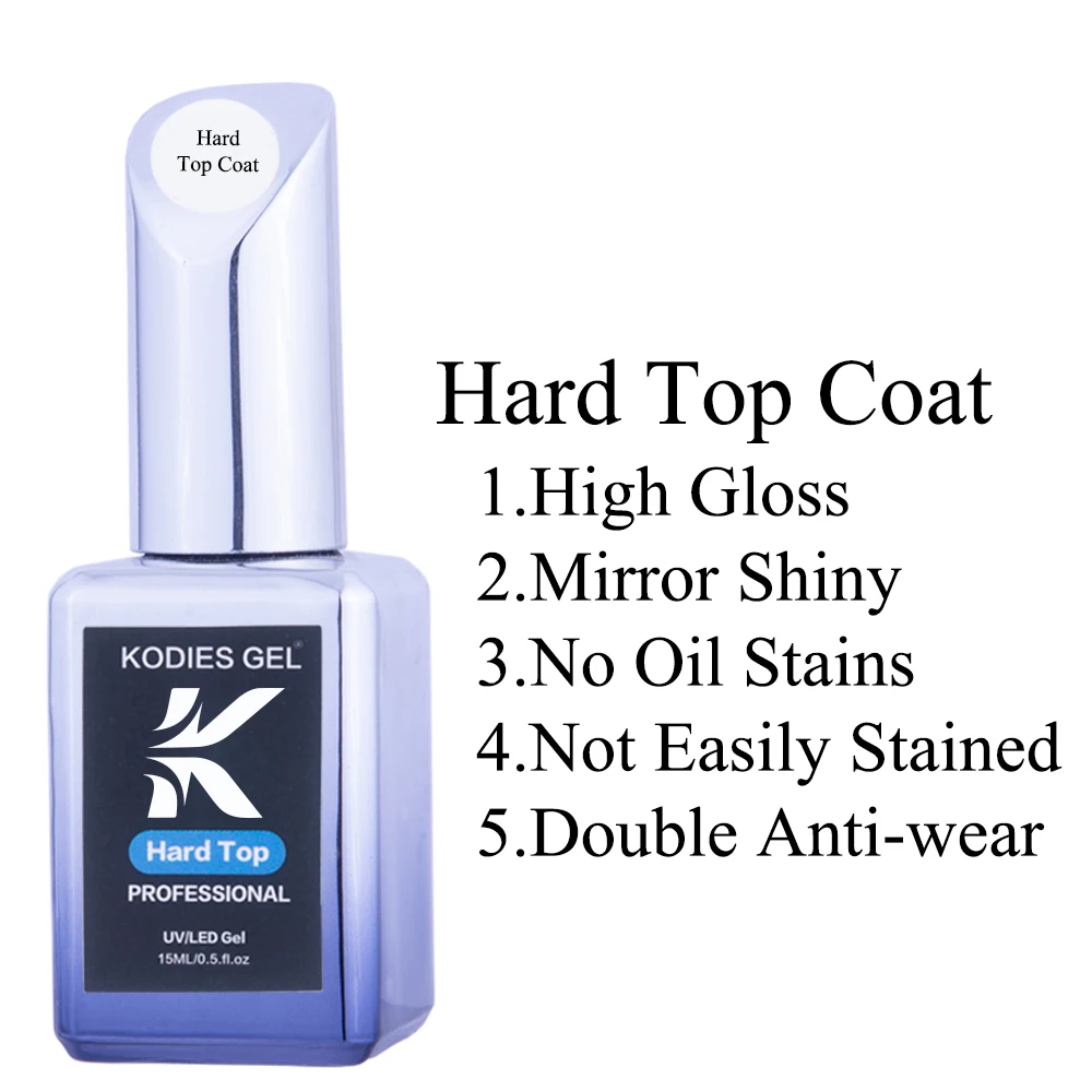 KODIES GEL Top Coat No เช็ดเจลเล็บ UV UV กึ่งถาวรไม่มีชิปเพชรเล็บ Stain Resistant Top สำหรับเล็บ