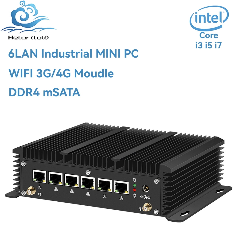 Helorpc 6lan Industriële Mini Pc Optionele Inter Corei3i5i7 Ondersteuning Win7/8/10 Linux Systeem Firewall Pfense Pxe Desktop Computer