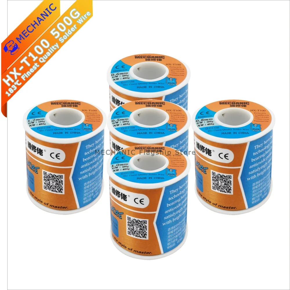 

Сварочная проволока MECHANIC HX-T100 500G тонкая пайка Wire183 ℃ 63% Tin 0,5 0,6 0,8 1,0 1,2 мм Высокая чистота с канифолью сварочная Оловянная проволока