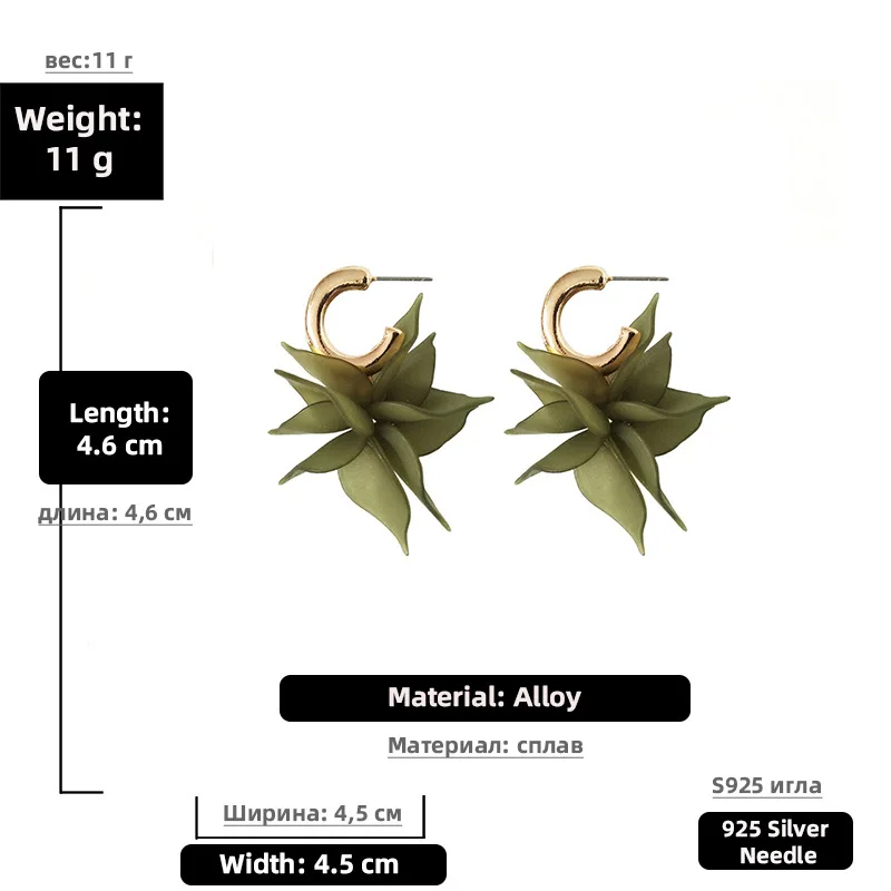 여성을위한 아크릴 말차 녹색 꽃 꽃잎 귀걸이 패션 C 모양의 드롭 귀걸이 파티 웨딩 귀 보석 도매