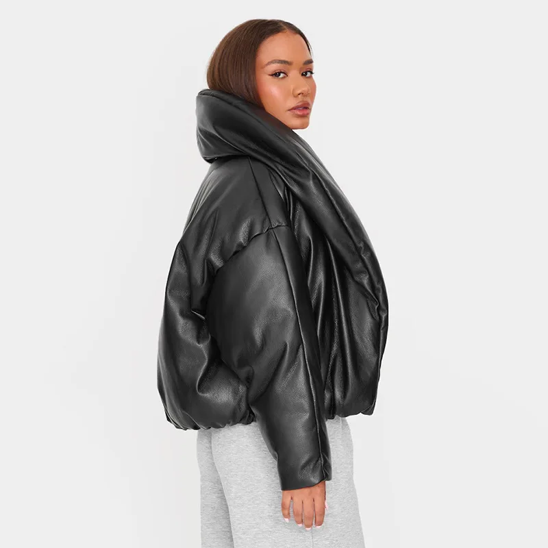 BKLD donna autunno inverno nuovo arrivo streetwear moda tinta unita cardigan caldo cappotti spessi giacche nere imbottite in pelle