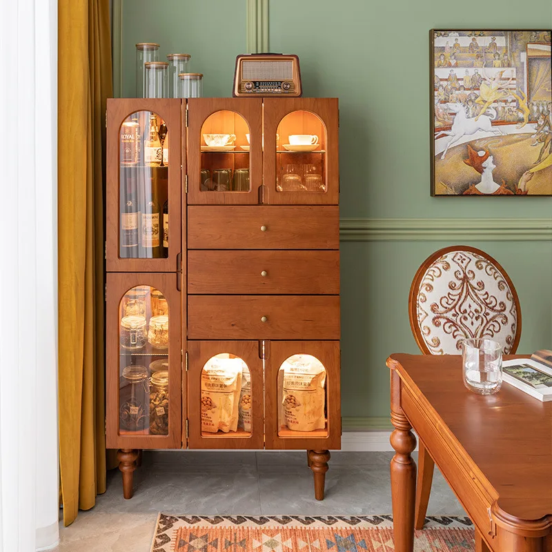 

American Retro Solid Wood Living Room Against The Wall Household Locker Dining Side Cabinet Antique French Bookcase Decoration