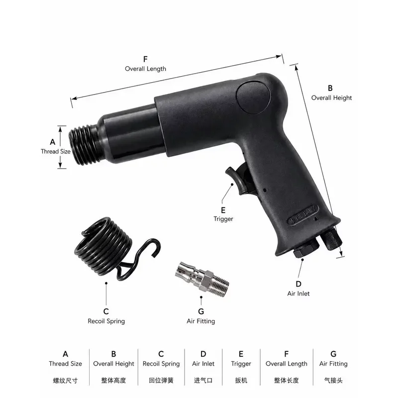 Heavy Duty Pneumatic Hammer Gouge Tool with Spring Holder and Quick Coupling