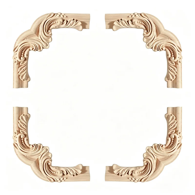Solid wood floral carvings, wooden decorative corner flowers, furniture background wall carving accessories, cabinet door and mi