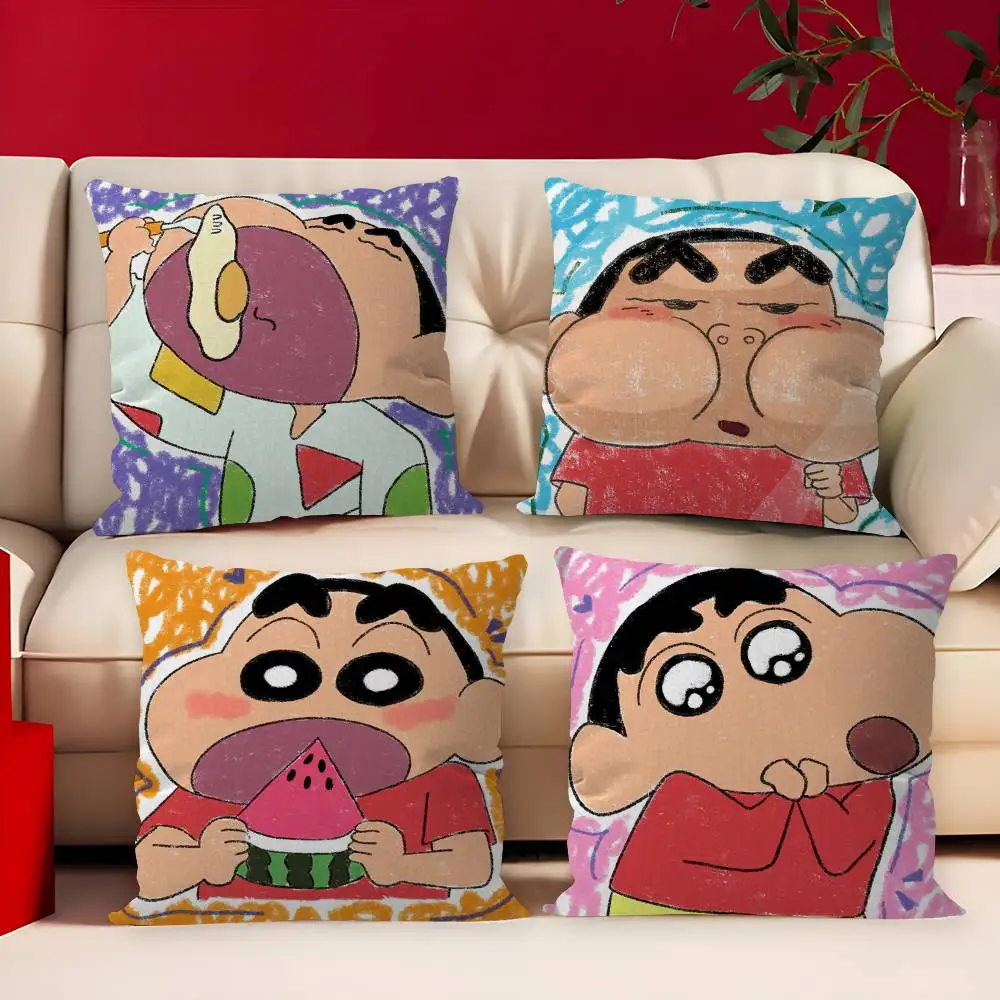 Watercolor Crayon Shin-chan Office Cushion Pillowcase Car Cushion Cover45X45CM Lumbar Pillowcase Sofa Pillowcover