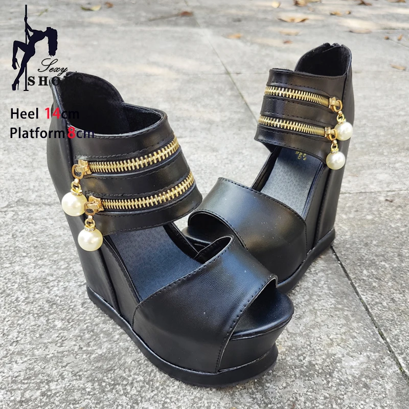 14CM Super High Heeled Women Platform Sandals Fashion All-match Casual Wedges High Heels Summer Model Stage Show Shoes Big Size