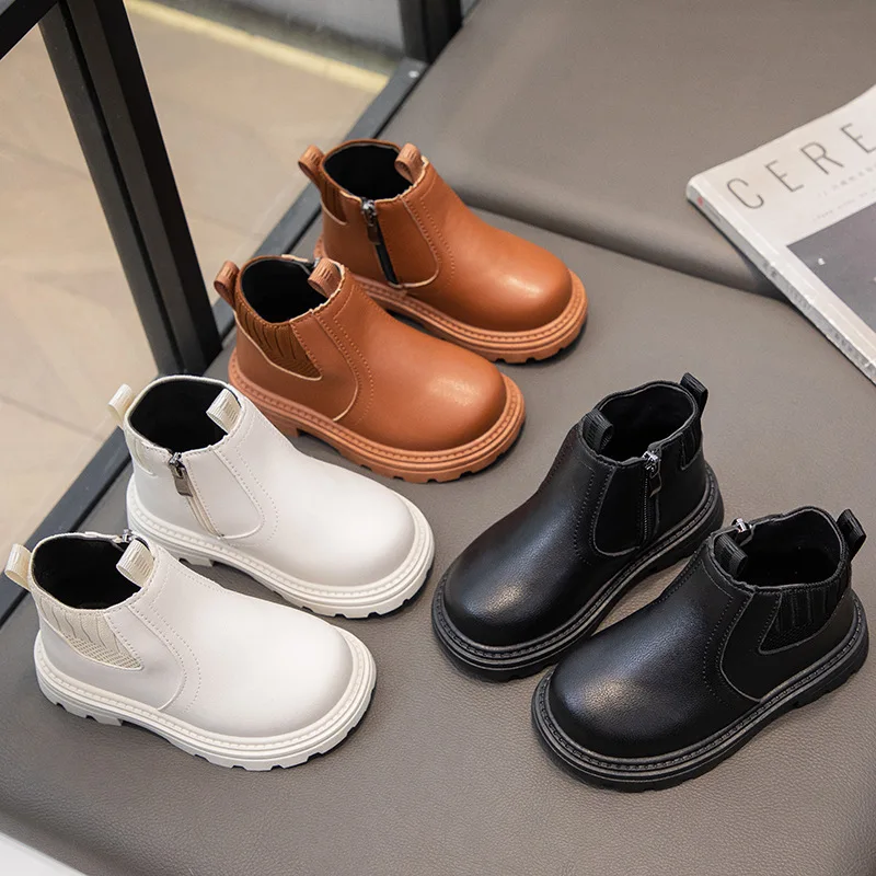 

Kids'Casual Shoes Boots Solid Color PU Leather Spring Fashion Flat Shoes For Children Anti-slip Black White Size 21-32