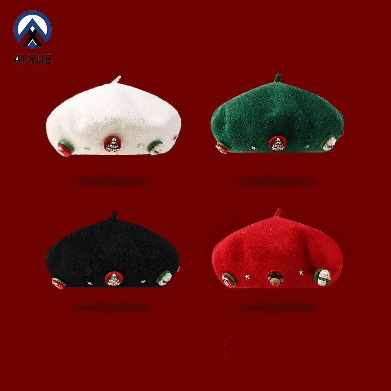 قبعة صوف عيد الميلاد للنساء حلوة عتيقة على الطراز الكوري للخريف والشتاء قبعة رسام دافئة متعددة الاستخدامات