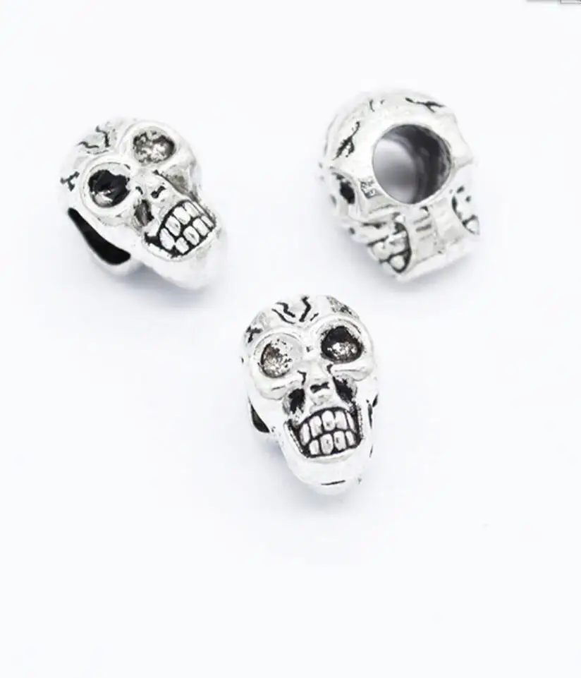 10pcs 12*8*9mm Skull Big Hole 5mm Beads Fit Bracelet Skull European Big Hole Bead Charm Death Skull Head For DIY Necklace F0861