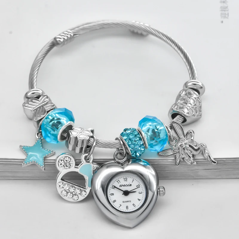Модные женские часы-браслет Love со стильным декором, изысканные круглые кварцевые часы, серебристые, повседневные, элегантные