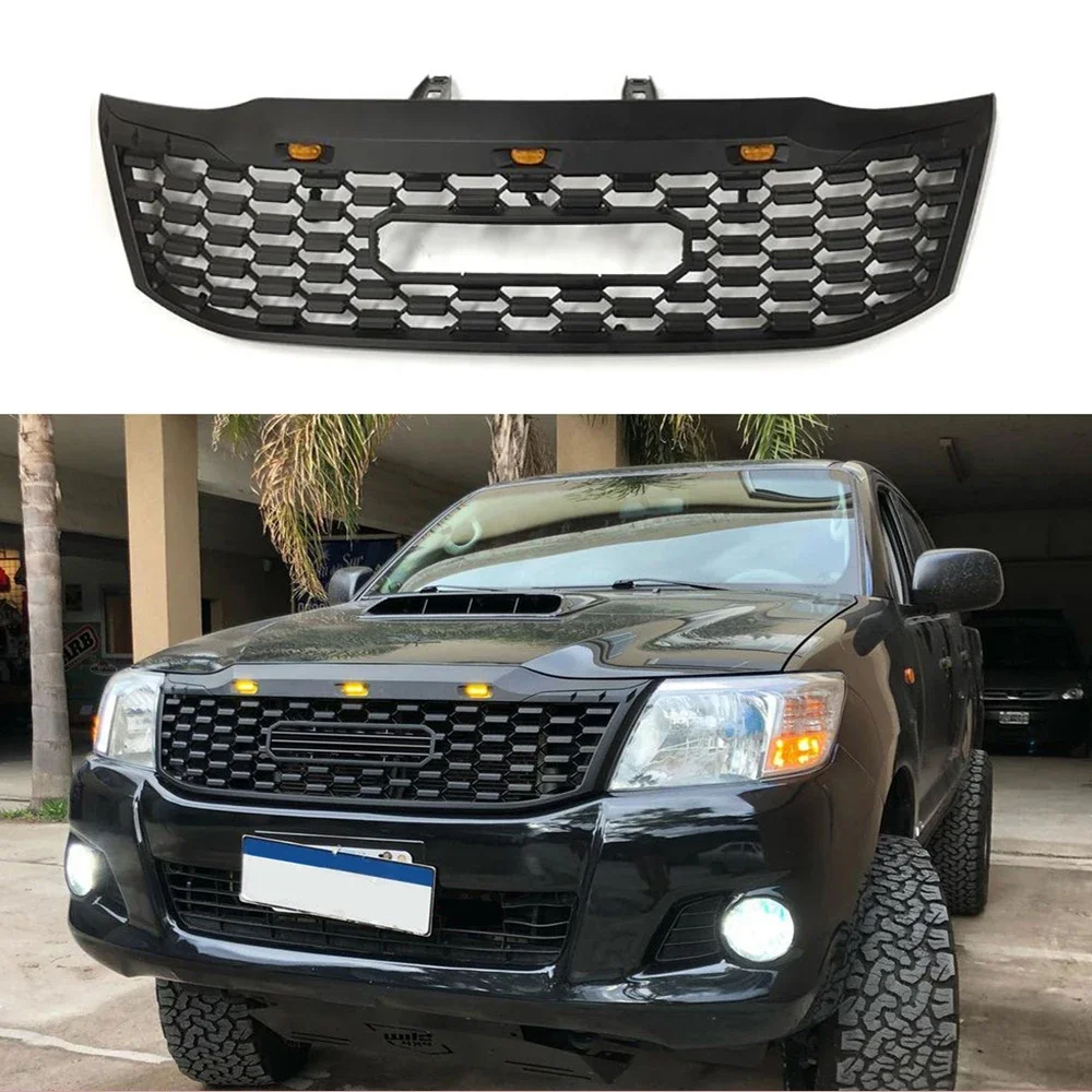 

Car Front Bumper Radiator Grills Fit For 2012 2013 2014 TOYOTA HILUX VIGO Modified Racing Grille Matte Black Mesh Cover