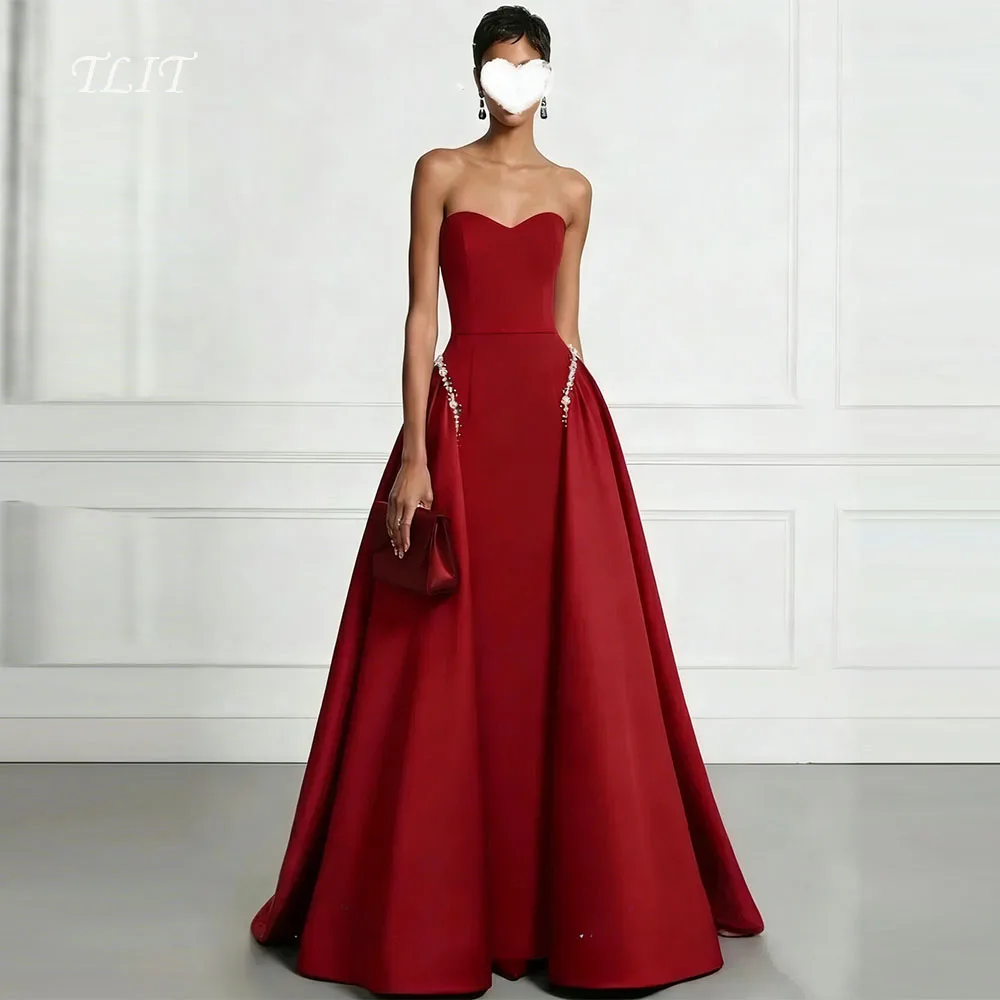 Elegancka suknia wieczorowa bez ramiączek TLIT 2026, zdobiona koralikami, zapinana na zamek, suknia balowa w stylu arabskim, satynowa spódnica, europejska suknia na przyjęcie, możliwość personalizacji.