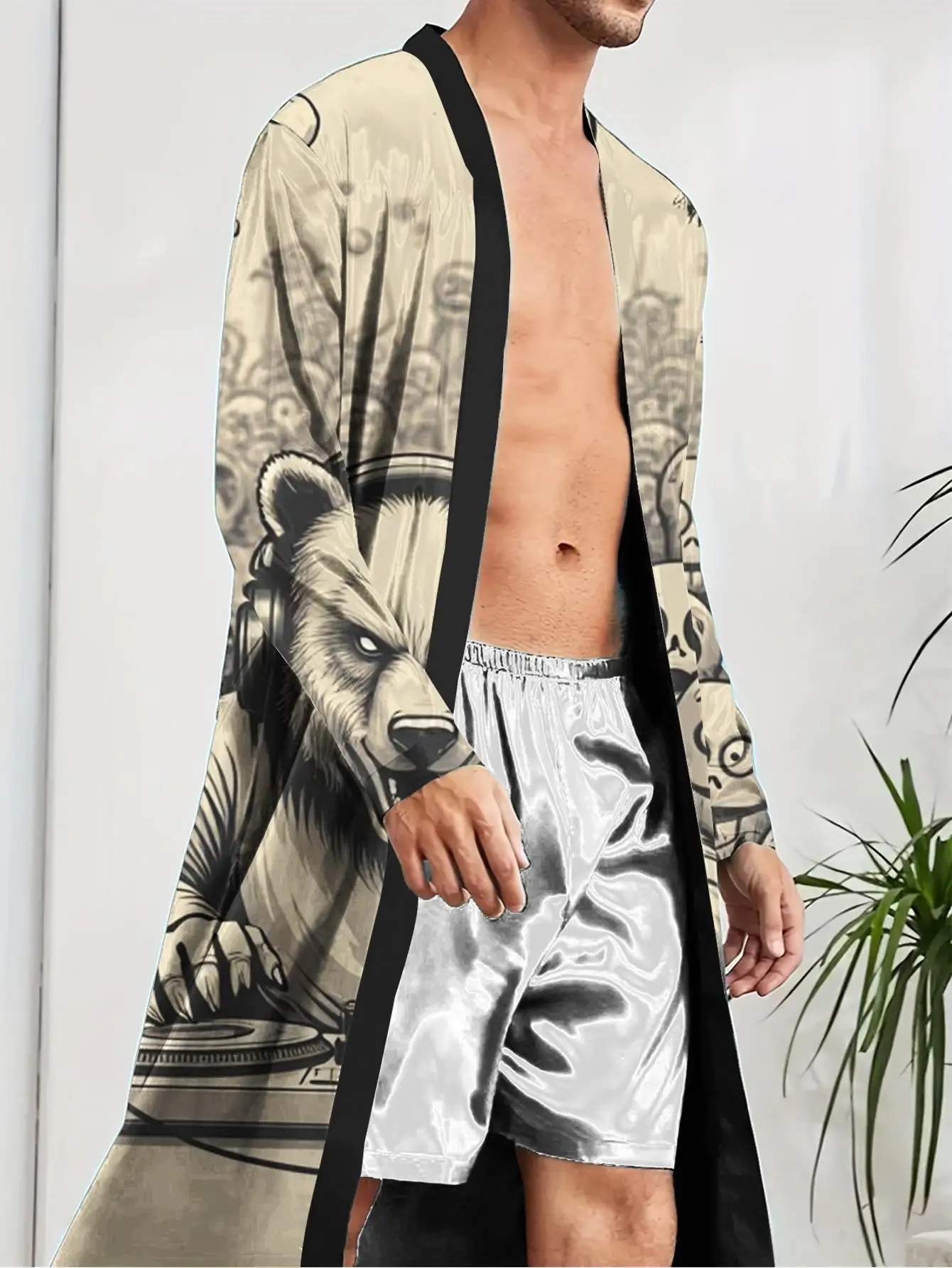 1pc Men'S Robes 2026 Spring/Summer Bath Robe Men'S Pajamas Nightie for Men Graphic 3D Printed Polyester Bathrobe
