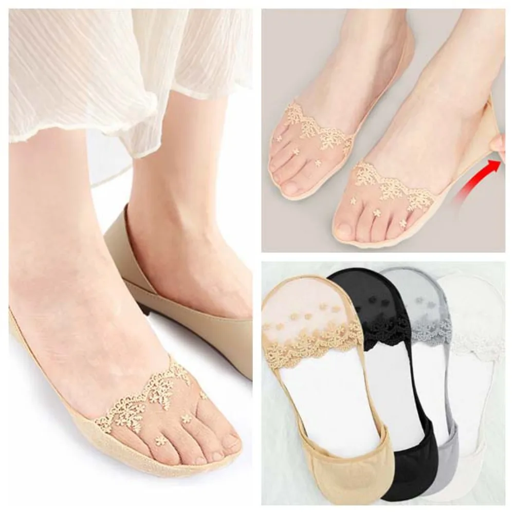 Breathable Cotton Hosiery Lace Boat Socks Silicone Invisible Forefoot Socks Short Thin Half Feet Socks Summer