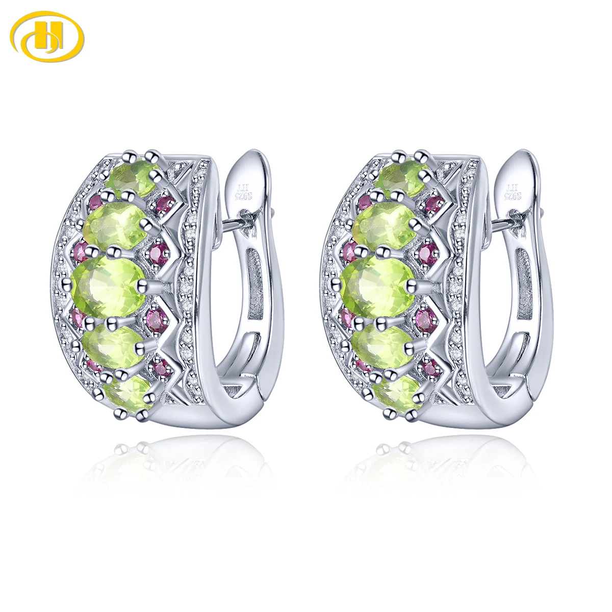 

Natural Peridot Sterling Silver Clip Earring for Women 2.85 Carats Genuine Gemstone Colorful Earring New Year Gift Top Quality