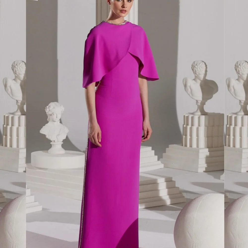 Customized Simple Jersey Criss-Cross Rhinestone Straight High Collar Long Dresses Bespoke Occasion Dresses Sizes Available Retro