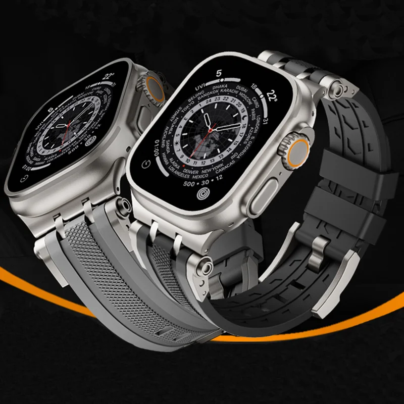 

Fluororubber Band for Apple Watch 49/46/45/44/42mm Sports Strap for Iwatch Ultra 3 2 1 Series 11 SE3 10 9 8 7 Se 6 5 Se Bracelet