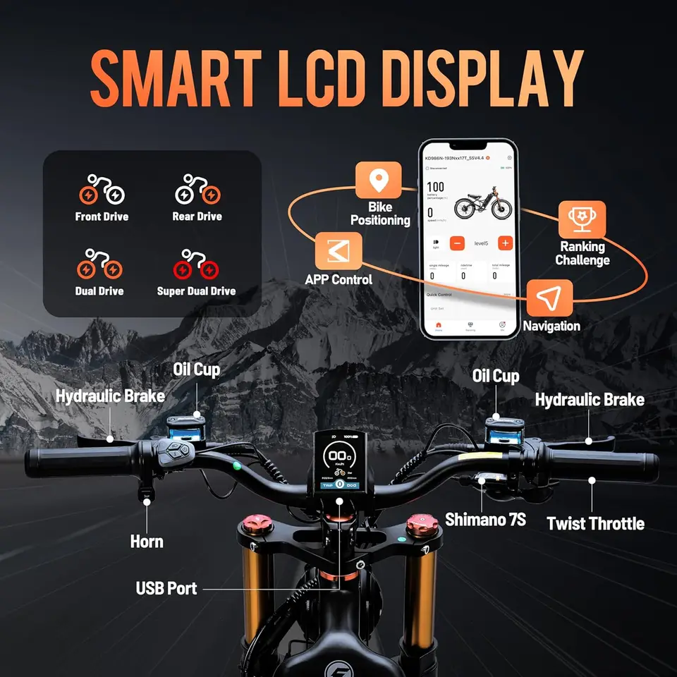 2026 Romeo Pro 3 5600W 50Mph High-Torque Ebike, 60V 80Ah 250-Mile Long Range Electric Bike for Adults, Adjustable Air Sus image 10
