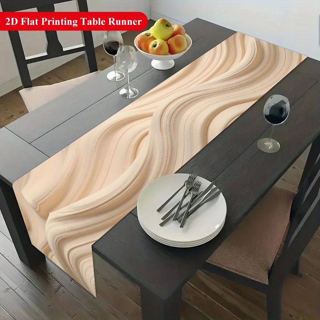 2D‑Printed Cream Flowing‑Line Art Table Runner, Decor for Dining Table, Coffee‑Table, Gatherings, Indoor‑Outdoor Parties