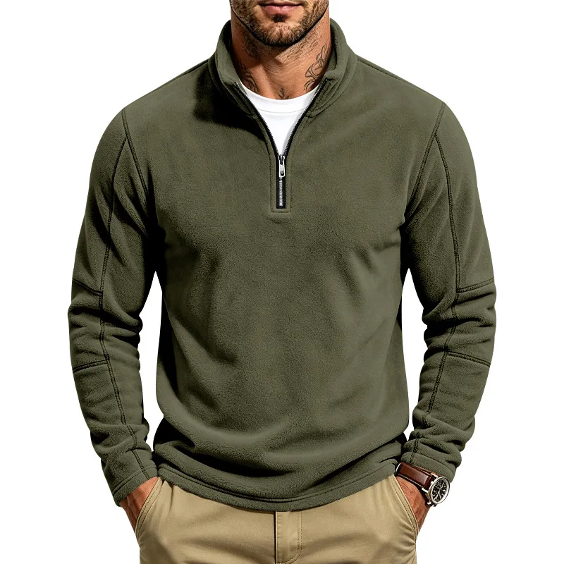 2026 Autumn Winter New Fashion Men Stand Collar Half Zipper Long Sleeve Solid Color Simple Basic Daily Pullovers Male Hoodies