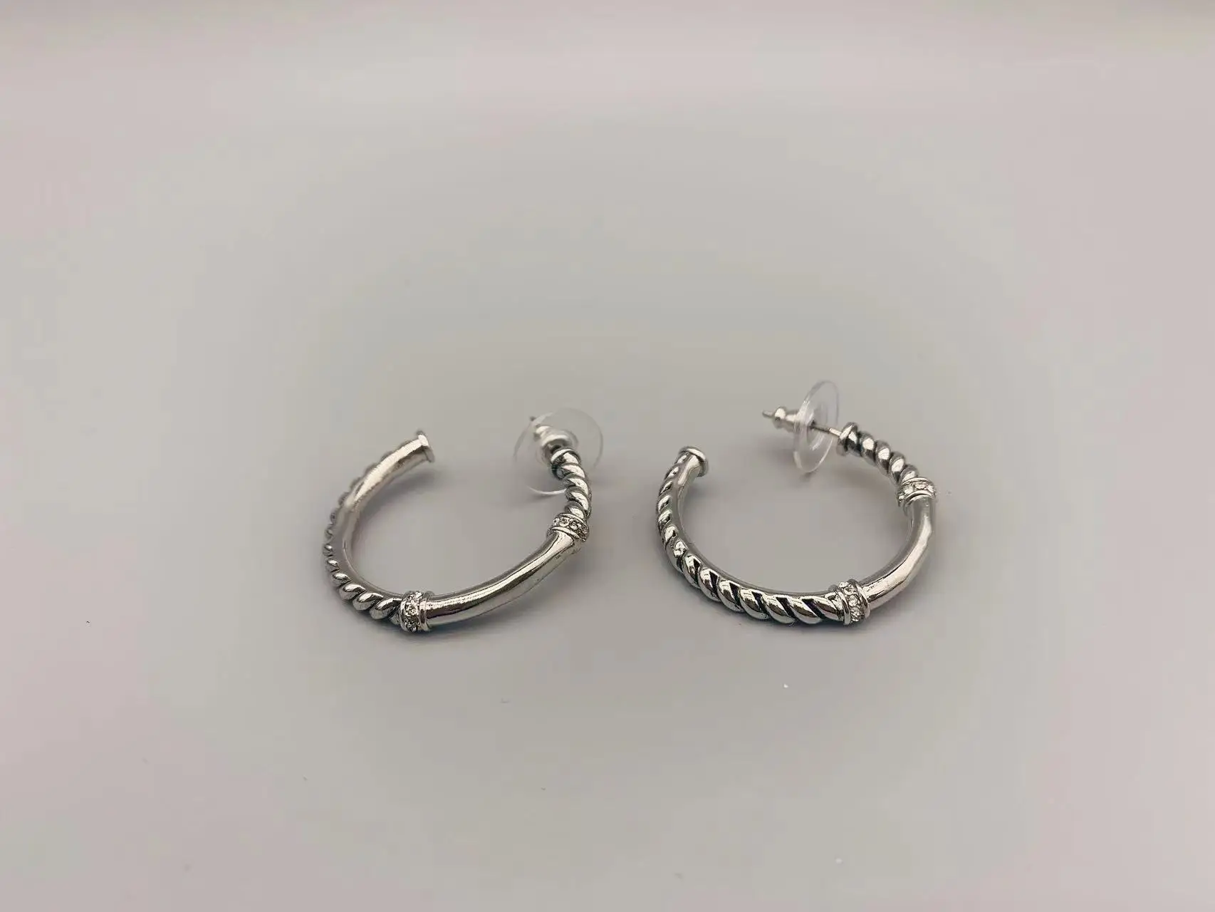 

Le Han Jewelry Silver Crossover And Plane Hoop Earrings With Clear Cubic Zirconia 30MM