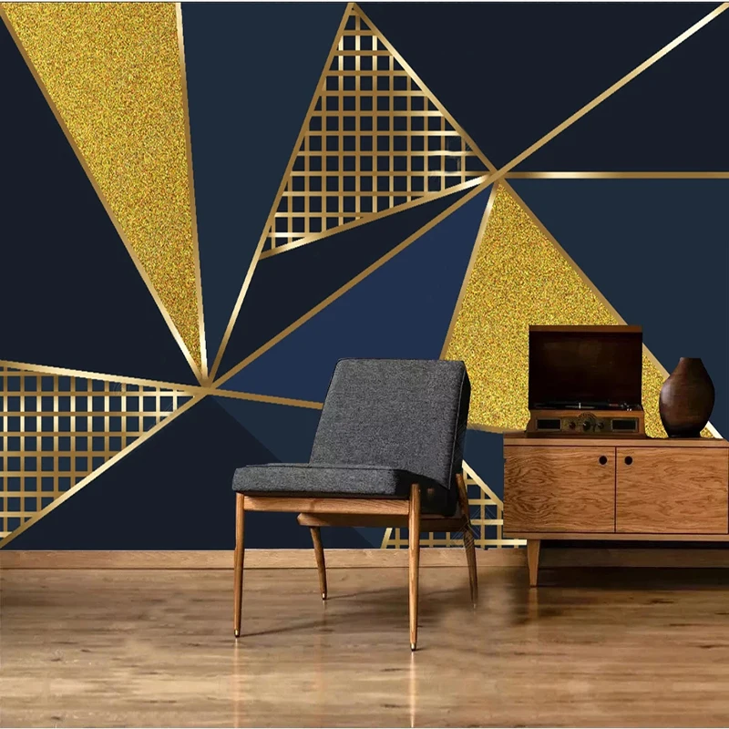 

Custom Wall Mural Wallpaper Retro Gold Geometric Line Gilding Fresco Living Room Sofa Study Background Wall Covering Art Decor