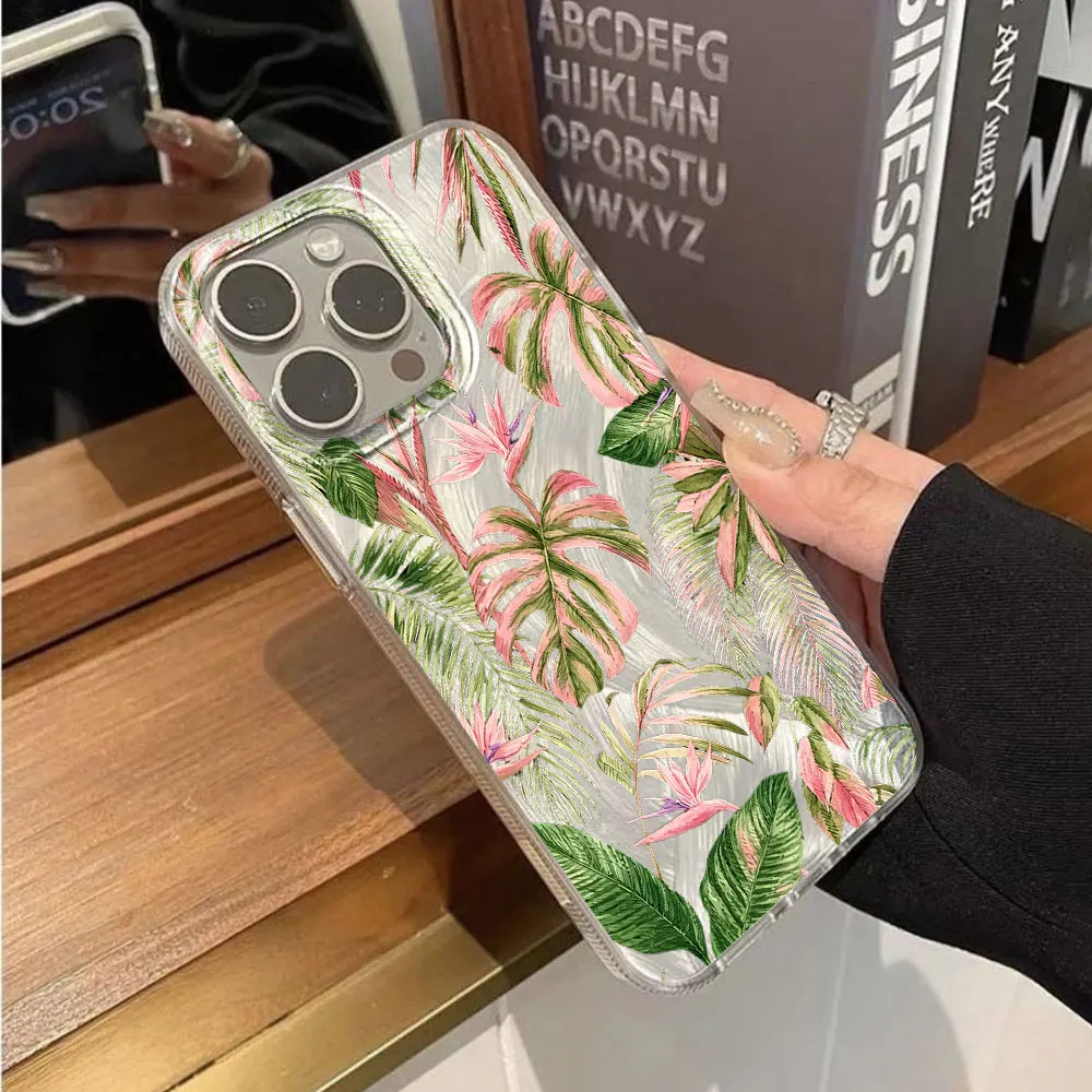 Phone Cases For Samsung Galaxy S26 S25 S24 S23 Ultra Plus S21 S22 FE A36 A54  A35 A55 A56 A26 Cover Green Leaves Pink Minimal