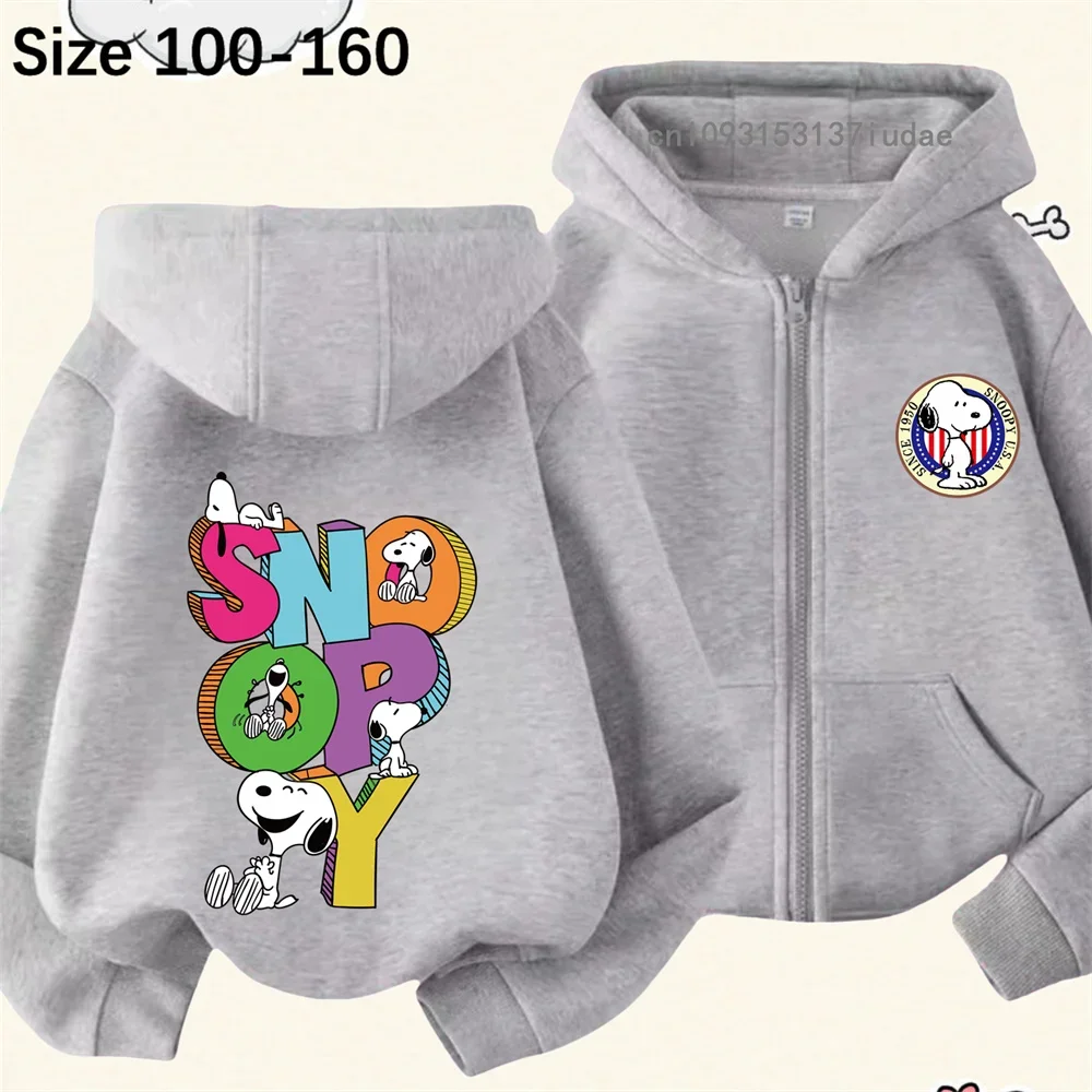 Cartoon Snoopy Kids Zipper Hoodie Cartoon Print Autumn Winter Long Sleeve Casual Sweatshirt Boys Girls Kawaii Warm Coat