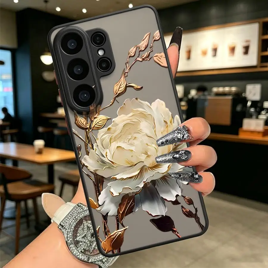 Case for Samsung Galaxy S26 S20 FE S24 Plus Note 20 Ultra 10+ S23 FE S21 S25 Ultra S22 Funda Back Phone Cover Gold Foil Rose