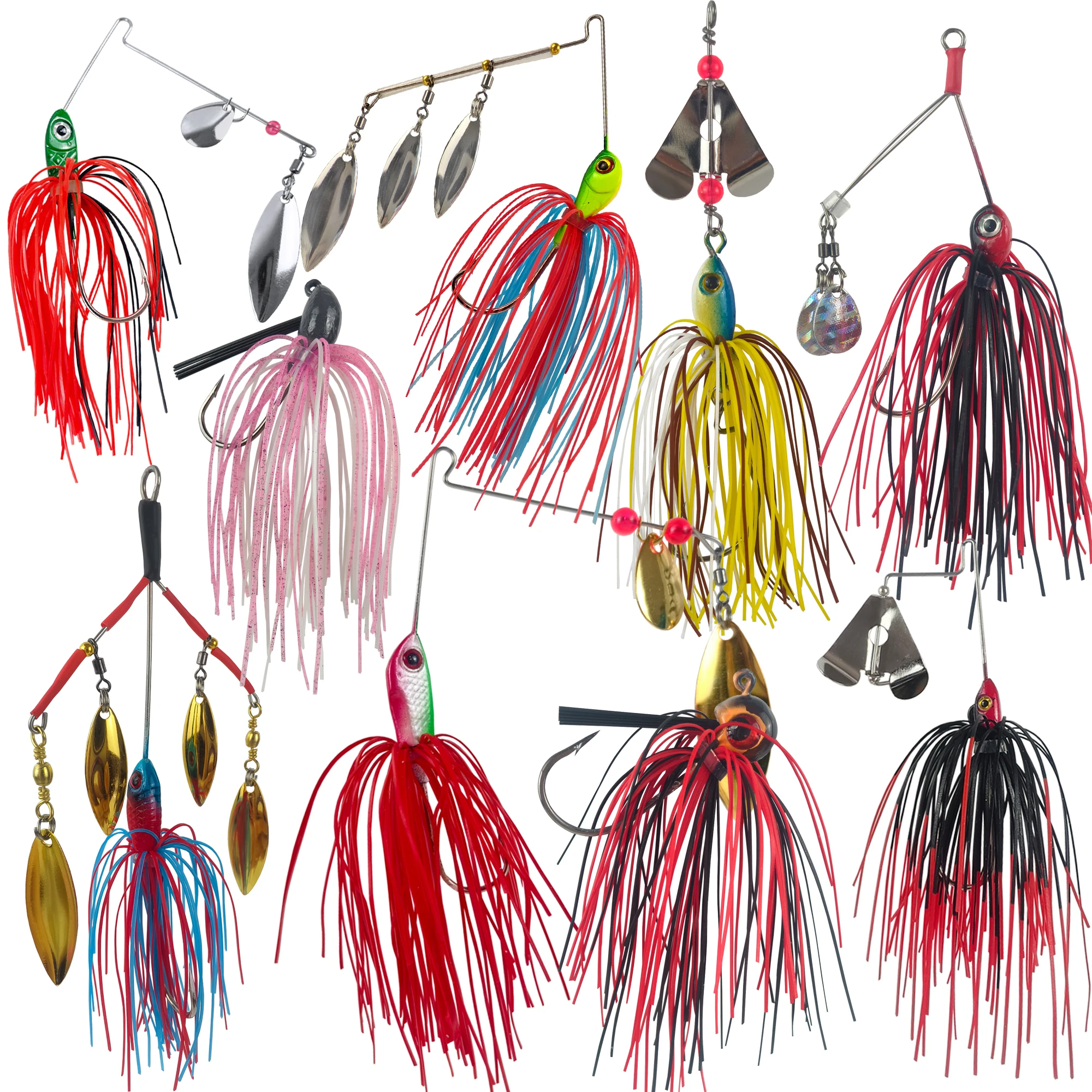 Zestaw przynęt wędkarskich FREE FISHER Buzzbaits, metalowe błystki z łopatkami, przynęty jigowe z gumowymi spódniczkami, hałasujące spinnerbaity na pstrągi