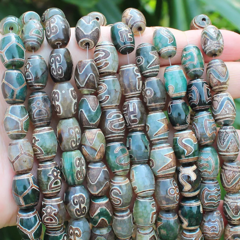 8pcs ,10x14mm Natural Green Agate Ancient Tibet Dzi beads,Lucky Symbol,Powerful Amulet,For DIY Jewelry Making !